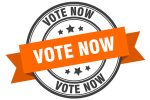 vote now label. vote now orange band sign. vote now